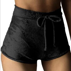 Black Velvet High Waisted Mini Shorts